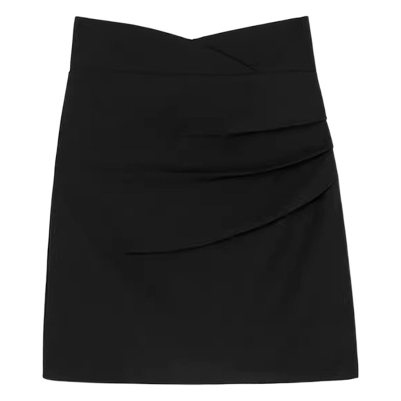 Korean Style Elegant Pleated High Waist Skirt 2024 New Spring Anti-glare Fashionable Slim A- line Hip Skirt
