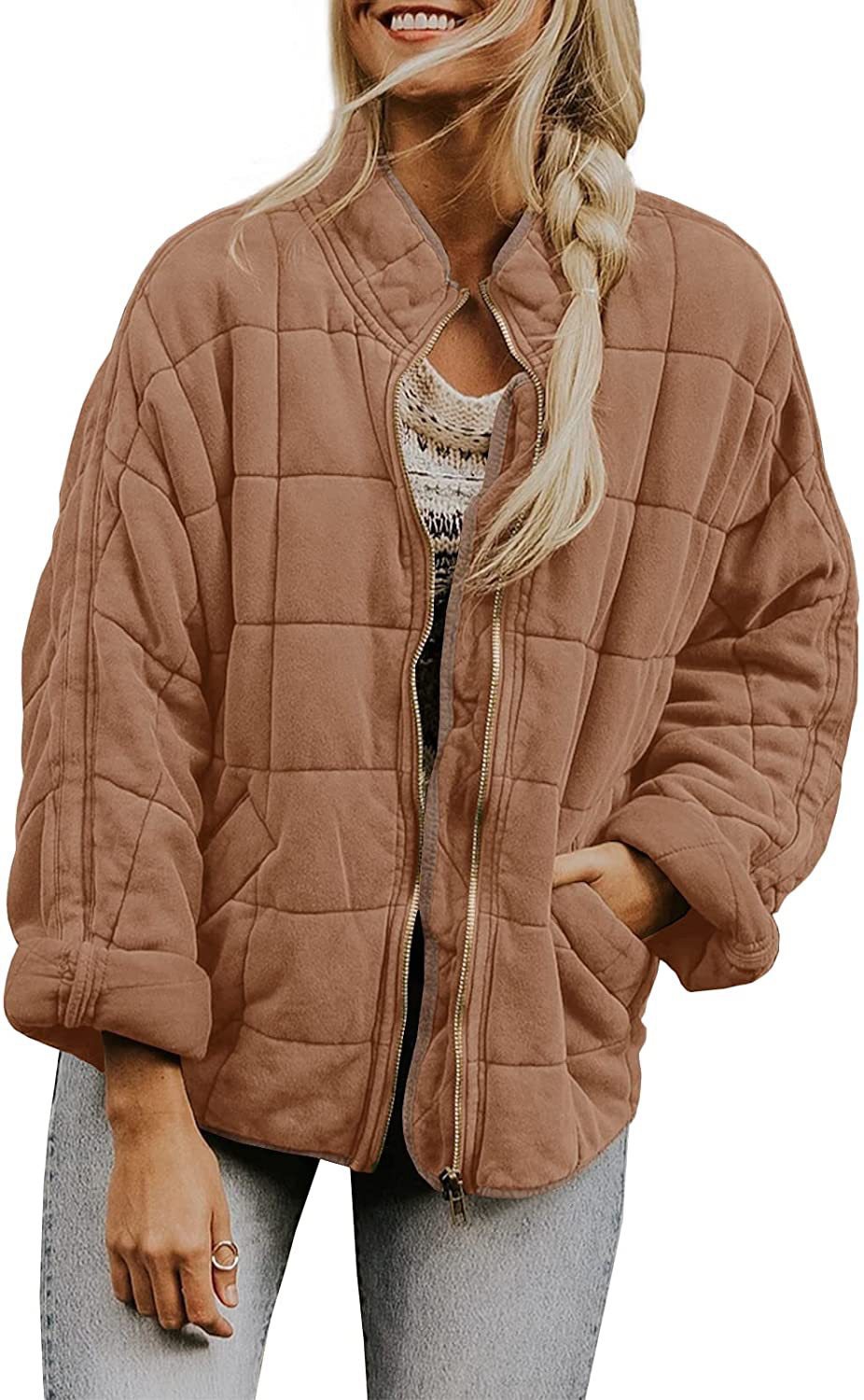 Picture of Cross-border foreign trade Amazon solid color stand collar cotton-padded jacket 2024 European and American women's loose long sleeve pocket jacket