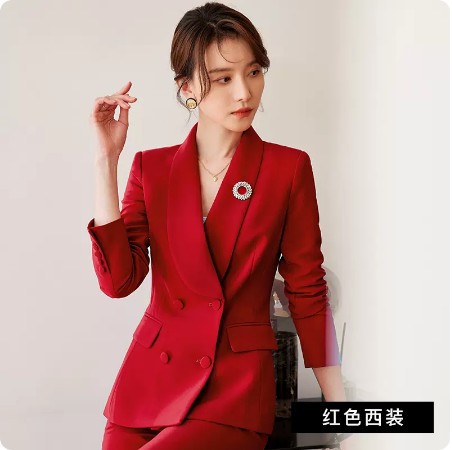 Picture of Spring and Autumn New elegant red suit suit wedding annual meeting goddess fan double-breasted formal wear business wear overalls