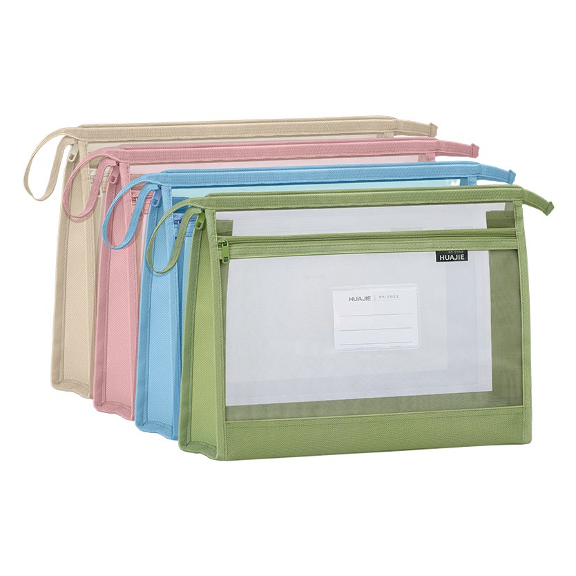 Huajie manufacturers wholesale thick double mesh subject bag classification file bag three-dimensional large capacity storage bag