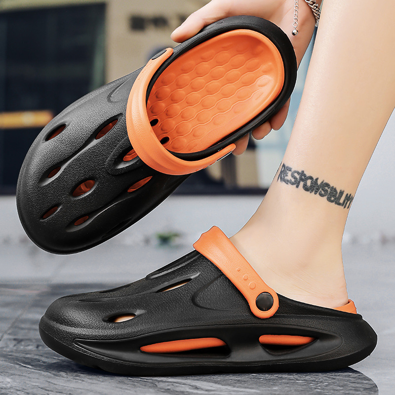2025 New Summer Men's Hole Shoes Thick Sole Beach Outdoor Garden Sandals Shoes Shoes Shit-stepping Slippers Indoor and Outdoor
