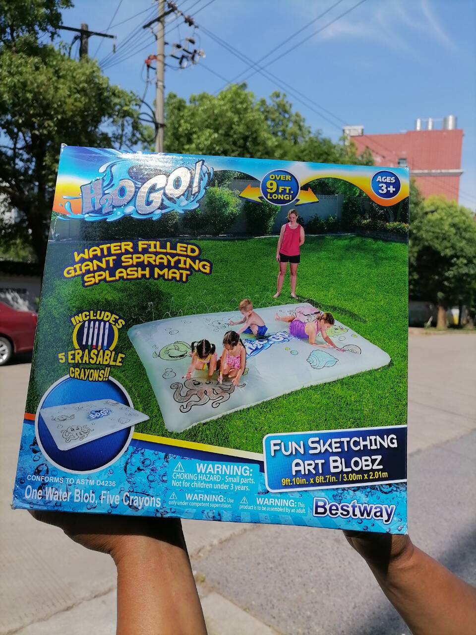 Picture of Bestway52328 three-person water slide children's water park play water spray mat lawn double water slide