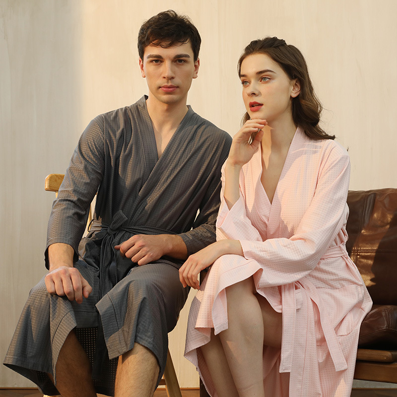 Summer Thin Women's Absorbent Bathrobe Men's Plus Size Waffle Nightgown Hotel Hot Spring Spa Quick-Drying Robe