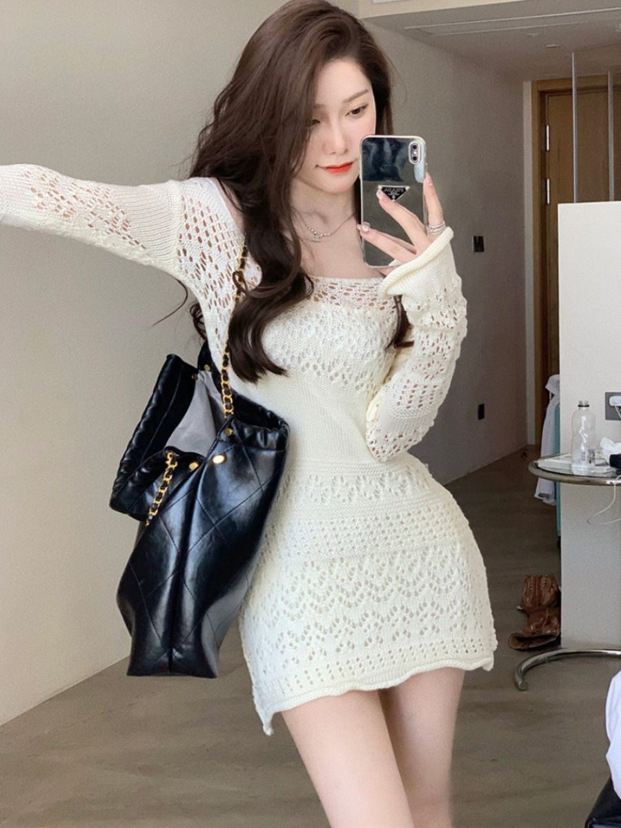 Bohemian Beach Blouse Skirt Outer Wear Hollow Crochet Gentle dress Short Waisted Hip Skirt