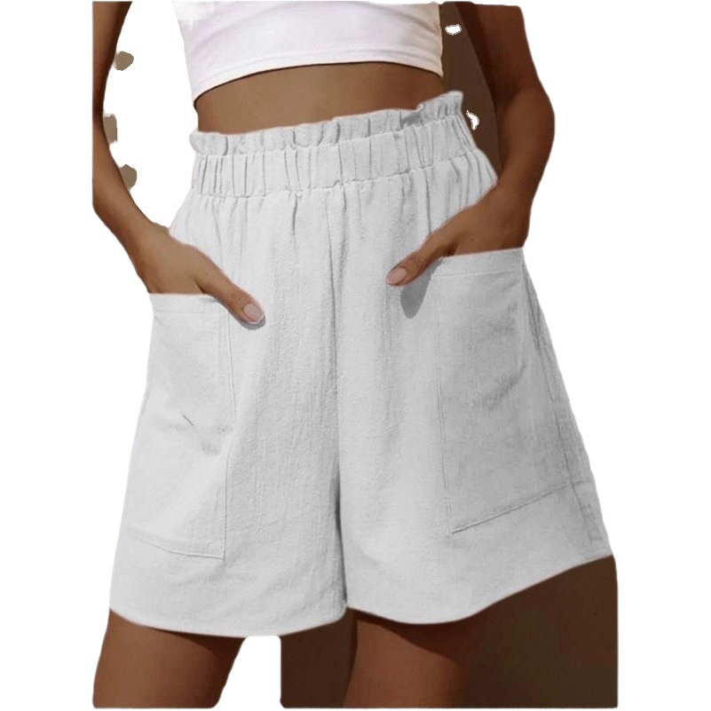 2025 Amazon New European and American Women's Cotton and Linen Bud High Waist Shorts Fashionable Large Size Wide Leg Casual Short