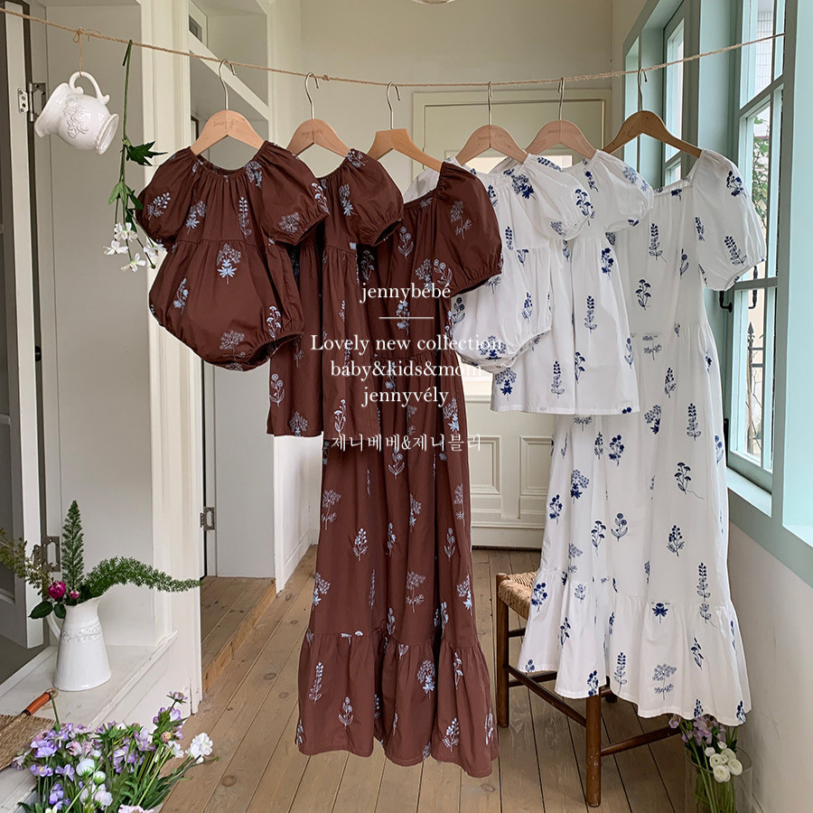 Jennybebe Summer Ins Korean Style Parin-Child Clothes Baby Western Style Embroidery Flower Climbing Suit Baby Girl Puff Sleeve dress