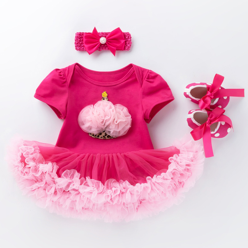 Picture of Cross-Border 2025 New Summer Clothes for Baby Girls Holiday Cartoon Short-Sleeved Rose Red Harem Skirt Three-Piece Suit Birthday Children's Skirt