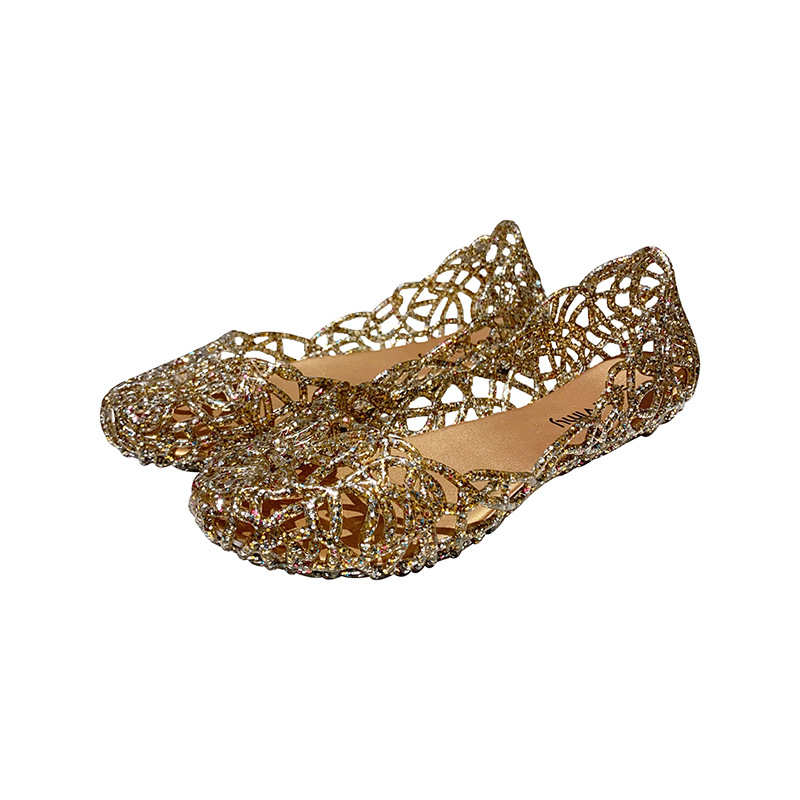 Picture of Hollow closed toe sandals summer shiny crystal dance shoes jelly shoes flat soft bottom hole beach shoes women Wholesale