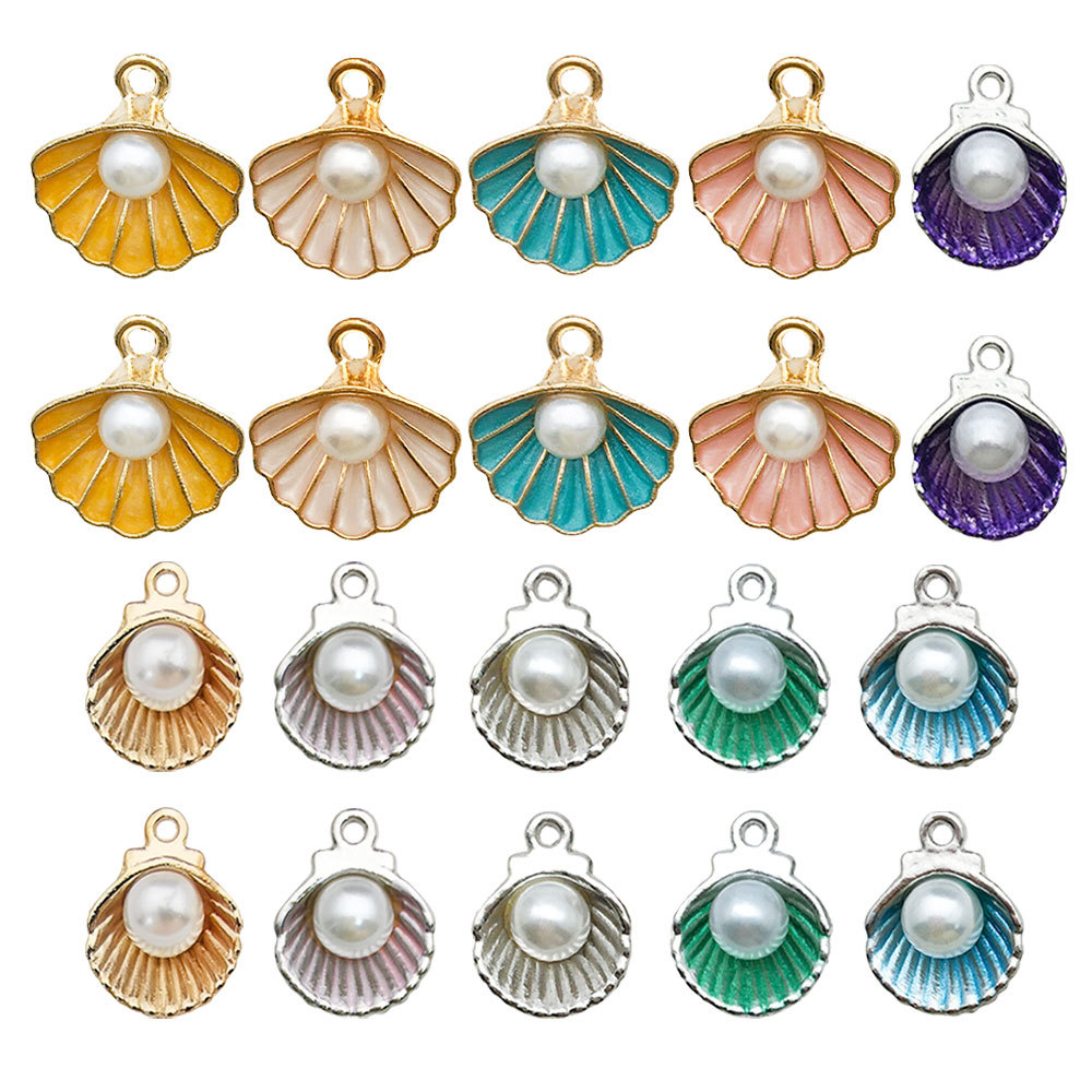 Ocean Pearl Shell Scallop Oil Dropping Alloy Accessories DIY Earrings Pendant Keychain Pendant