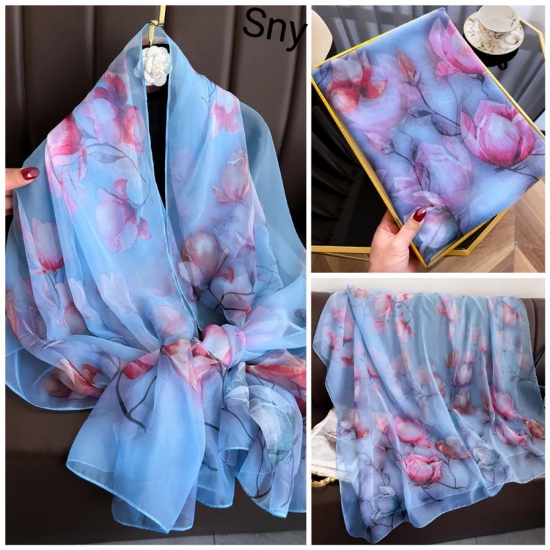 Picture of Spring and Summer New Soft Yarn Sunscreen Shawl Summer Thin Imitation Silk Long Silk Scarf Fashion Printed Flower Scarf