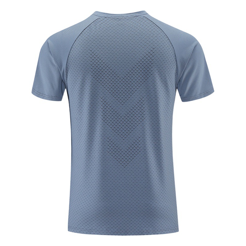 New solid color printed running workout clothes short-sleeved men's T-shirt sweat-absorbent quick-drying clothes round neck reflective stripe sports top