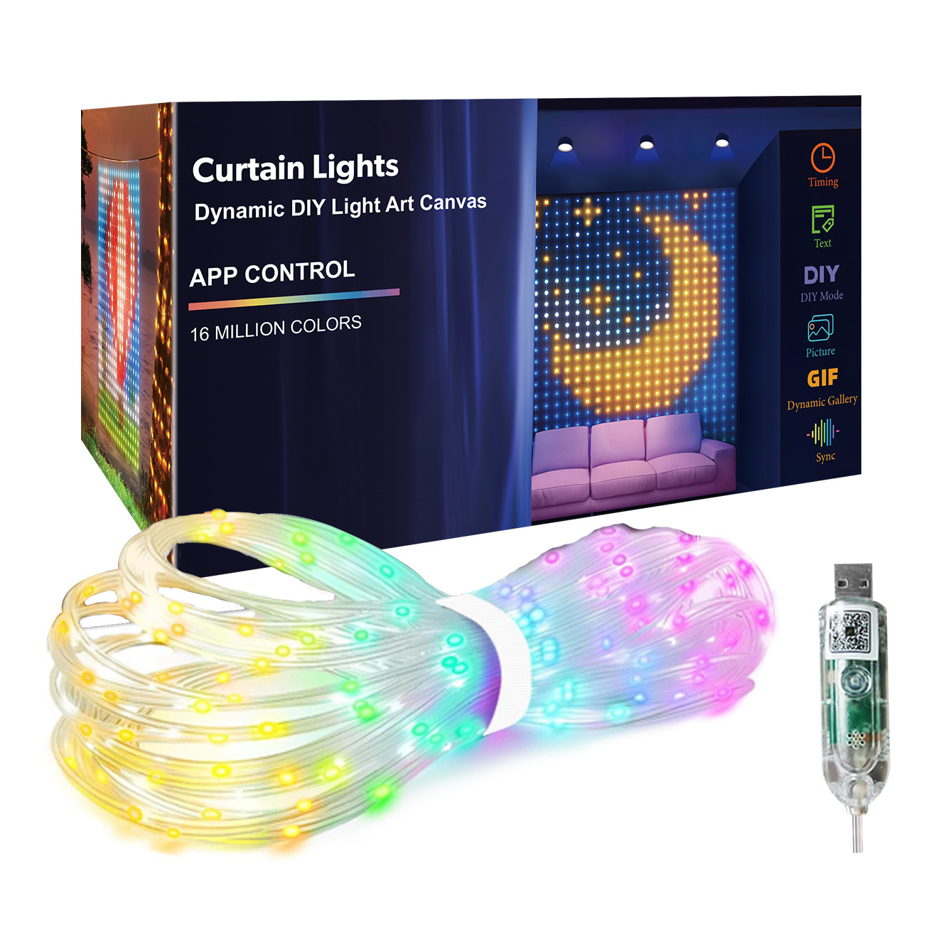 Cross-Border Popular App Smart Led Curtain Light, Colorful Leather Wire Light, Christmas DIY Atmosphere Light, Holiday Decoration Light