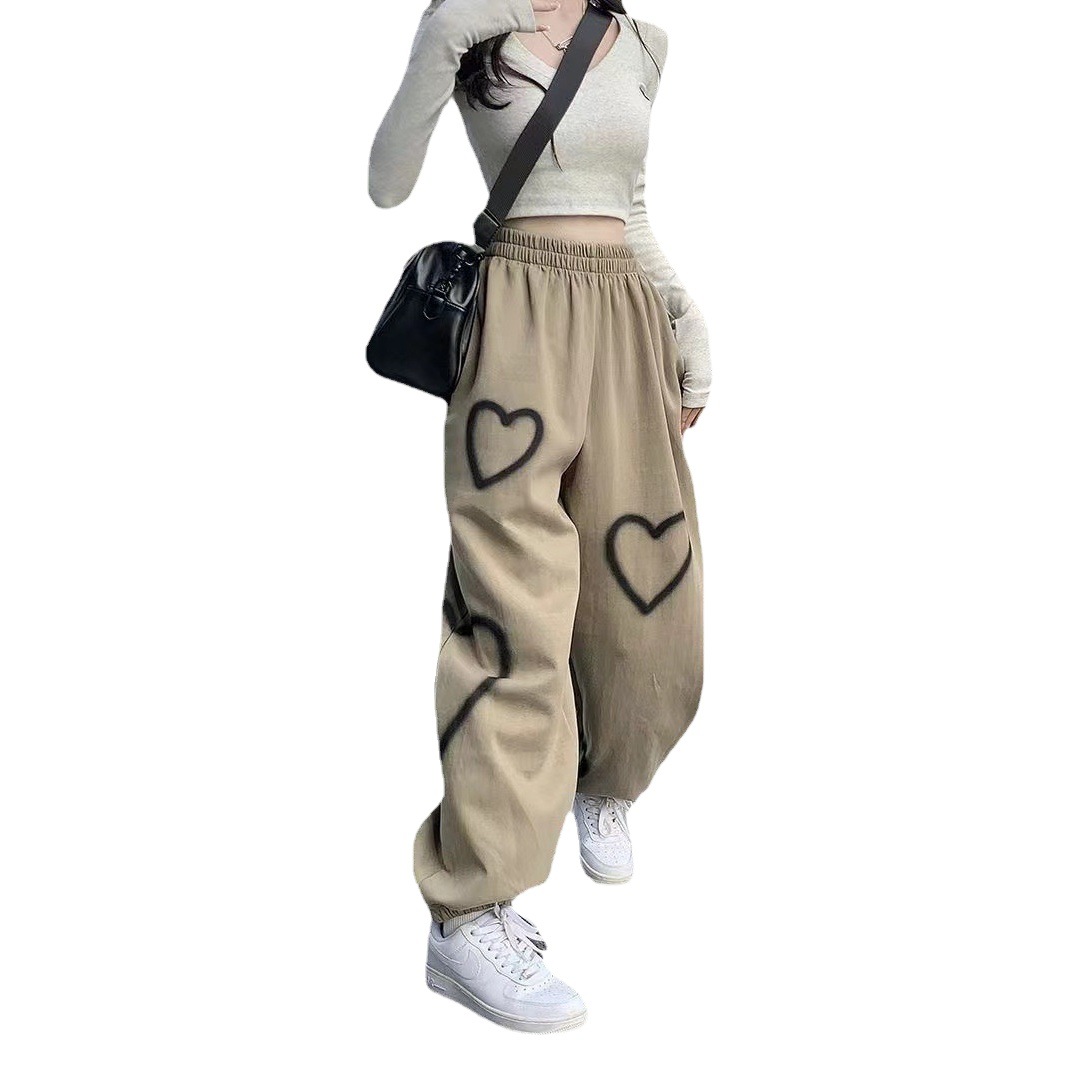 Cross-border ankle-tied sports pants for women spring and summer 2023 New loose Korean style high waist printed lazy casual pants