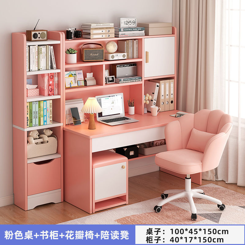 Picture of Student home study desk, children's desk, bookshelf combination table and chair set, simple bedroom, children's writing desk