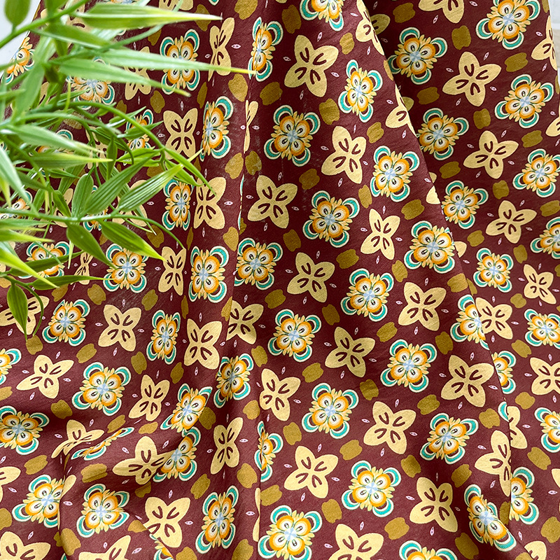 Ancient rhyme group flower digital printed fabric, national style brocade cotton fabric, new Chinese cheongsam dress, top Hanfu fabric