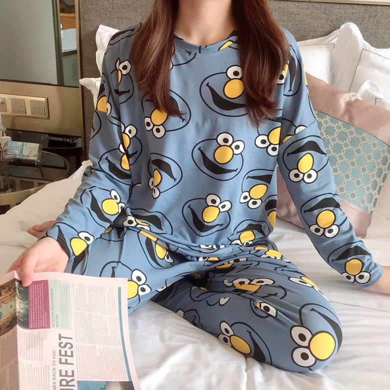 Factory wholesale thin pajamas women's spring and summer cartoon long sleeve trousers cute student air-conditioned room home clothes suit