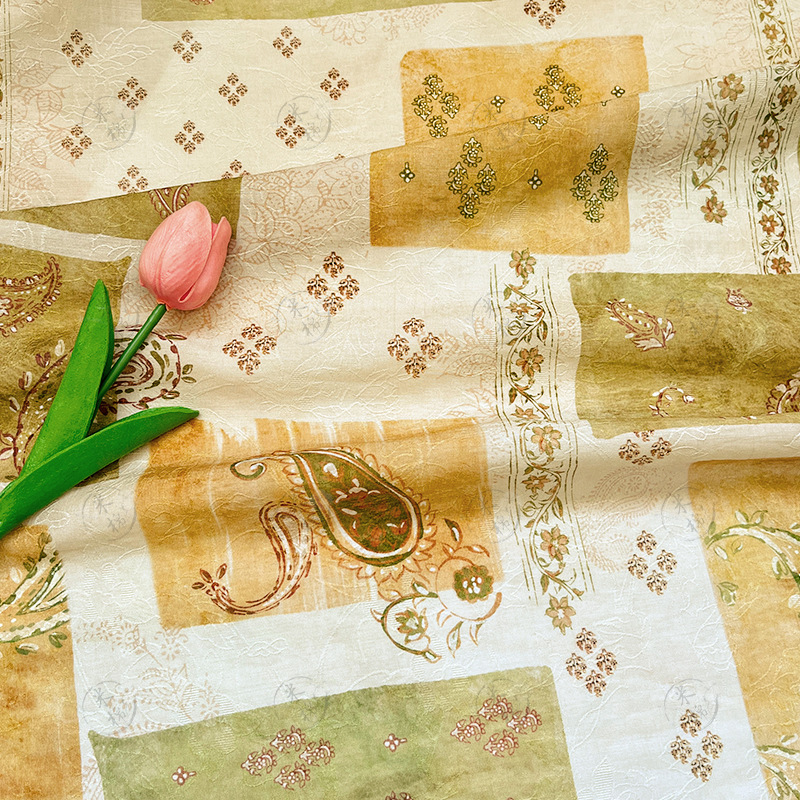 Collage cashew nuts Tencel jacquard fabric new Chinese style Hanfu cheongsam dress fabric handmade DIY fabric