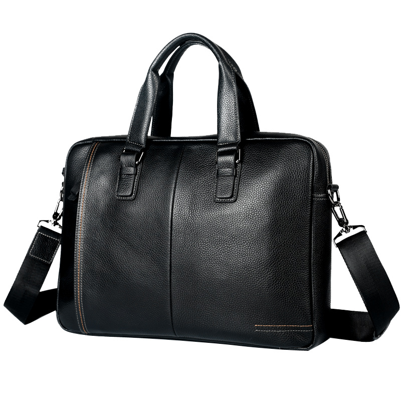 Genuine Leather Men's Portable Briefcase, Large-Capacity Business Commuter Computer Bag, First-Layer Cowhide Soft Leather Crossbody Shoulder Bag