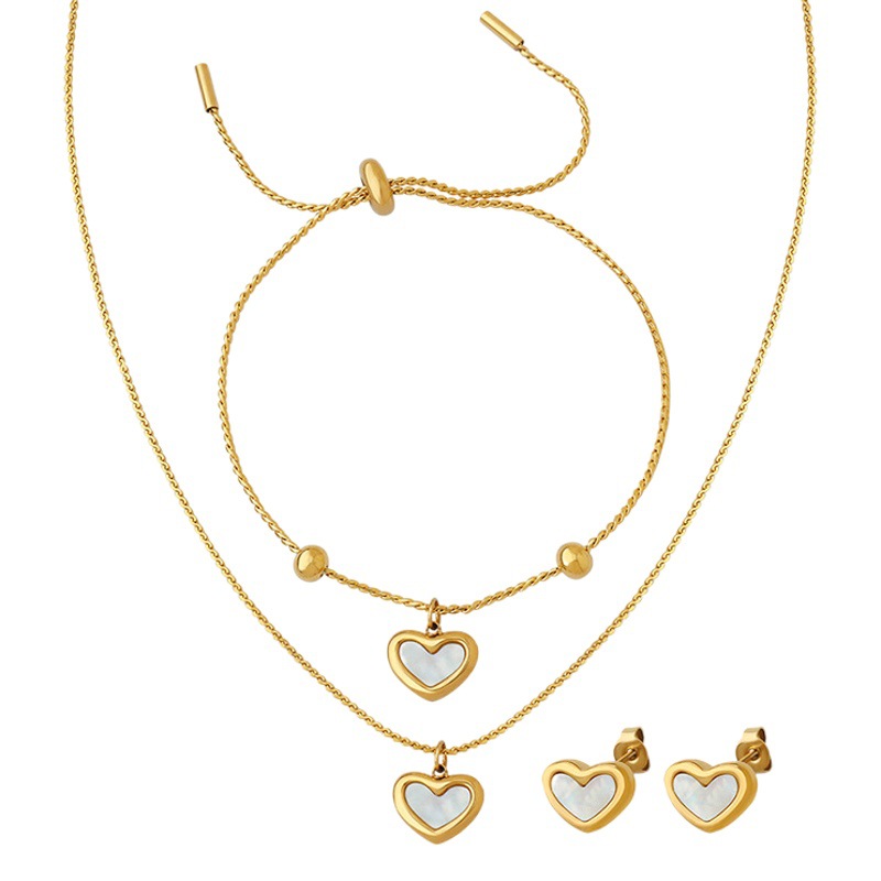 Personalized Shell White Sea Fritillaria Peach Heart Love Delicate Necklace Clavicle Chain Bracelet Earrings suit Girl's Jewelry