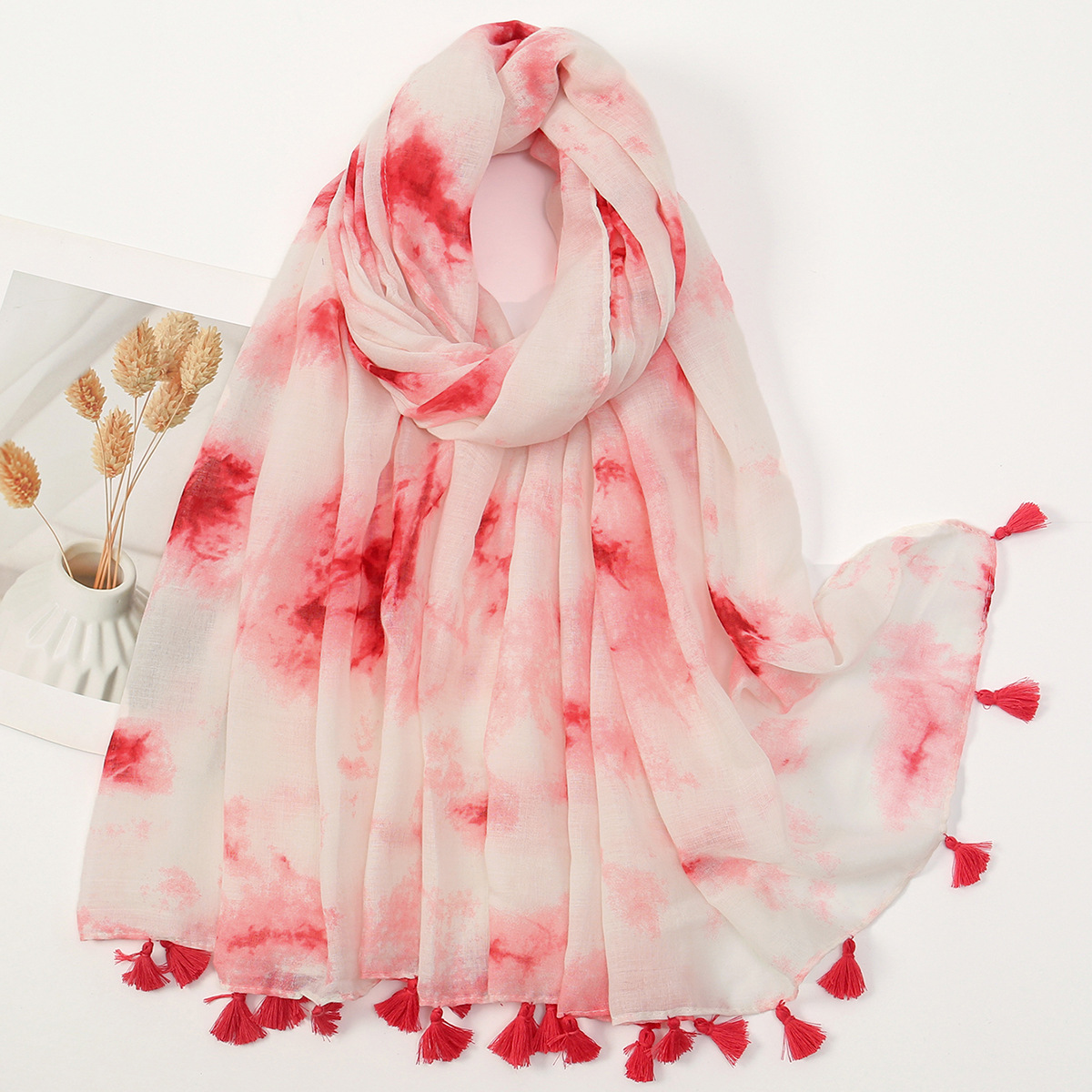 Picture of New Artistic Fresh Cotton and Linen Retro Tassel Scarf Women's Printed Beautiful Silk Scarf Japanese Sunscreen Shawl