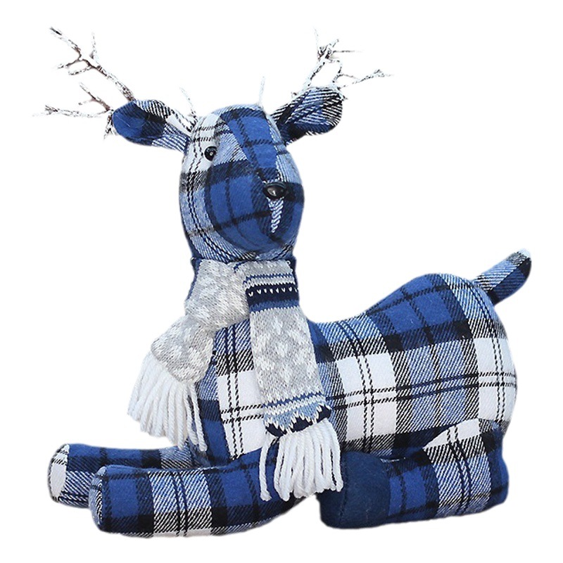Christmas New Blue Fabric Elk Doll Gift Bag Scene Window Atmosphere Decorative Creative Supplies Ornaments