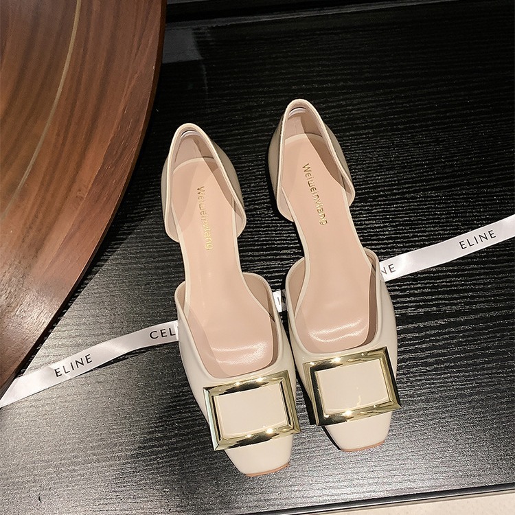Grape Mom studiolee Square Buckle Patent Leather Shallow Hollow Flat Shoes Women's Summer New Slip-on Sandals