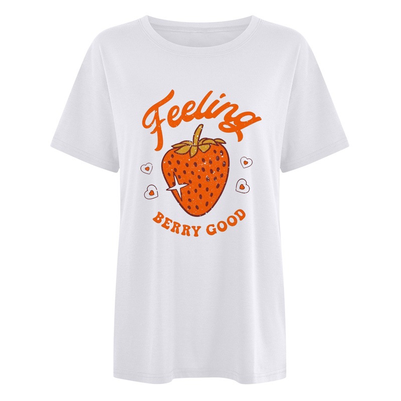 Cross-border Spring and Summer New Shoulder Sleeve Feeling BERRY GOOD Strawberry Pattern Women's Loose Short-sleeved T-shirt