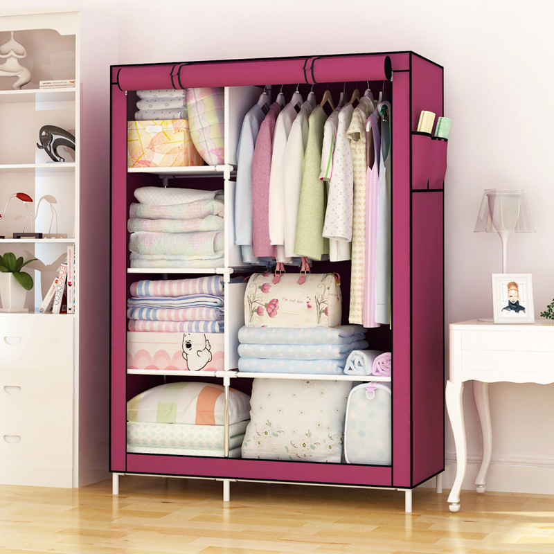 Yaruifan Simple Wardrobe Fashionable Non-Woven Dust-Proof Storage Wardrobe Hanging Wardrobe Hanger Steel Frame Combination Folding