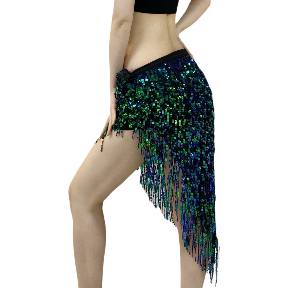 Belly Dance Practice Suit Waist Chain Hip Towel Wrap Skirt Sequins Tassel Sago Heavy Industry Inspired Performance Suit Y1015