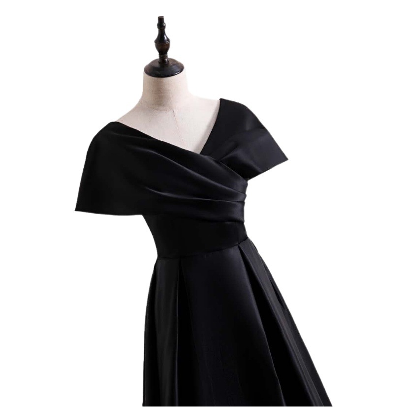 Banquet Evening Dress for Women 2025 New Long Black Slim Texture Celebrity Dress Cross-Border Export Supply