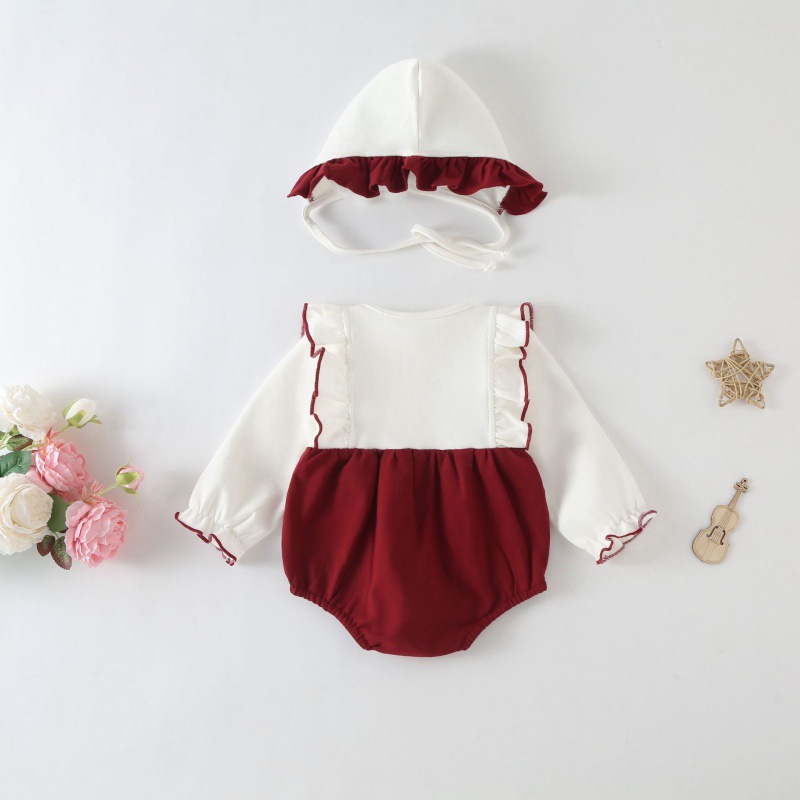 Picture of Baby Autumn Clothes Wrap Fart Clothes Newborn Baby Girl One-piece Clothes Princess Full Moon Hundred Days Ha Clothes Spring and Autumn Climbing Clothes