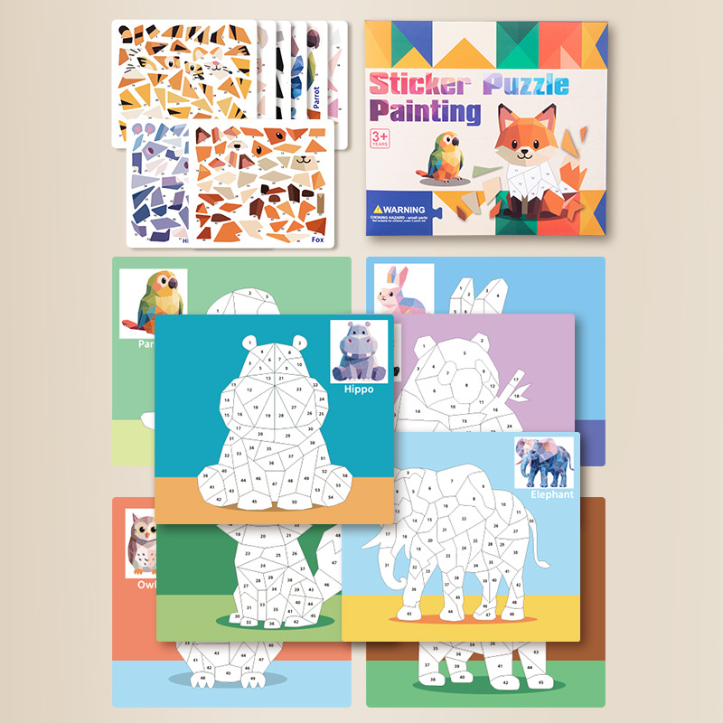Picture of Children's 3D Geometric Collage Puzzle Educational Toys Kindergarten 3-6 Years Old Focus Handmade DIY Stickers