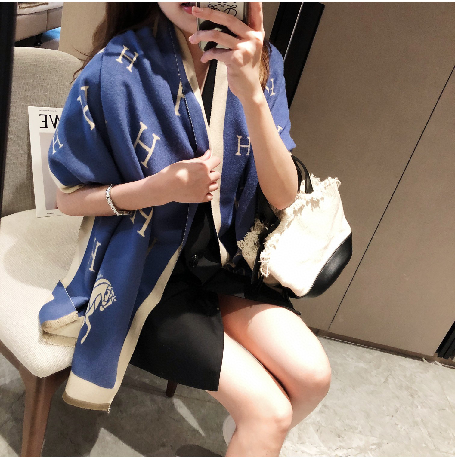 Picture of 2024 New Fashionable Big-Name Versatile Orange High-End Wool Cashmere Shawl Scarf for Women Winter Dual Use