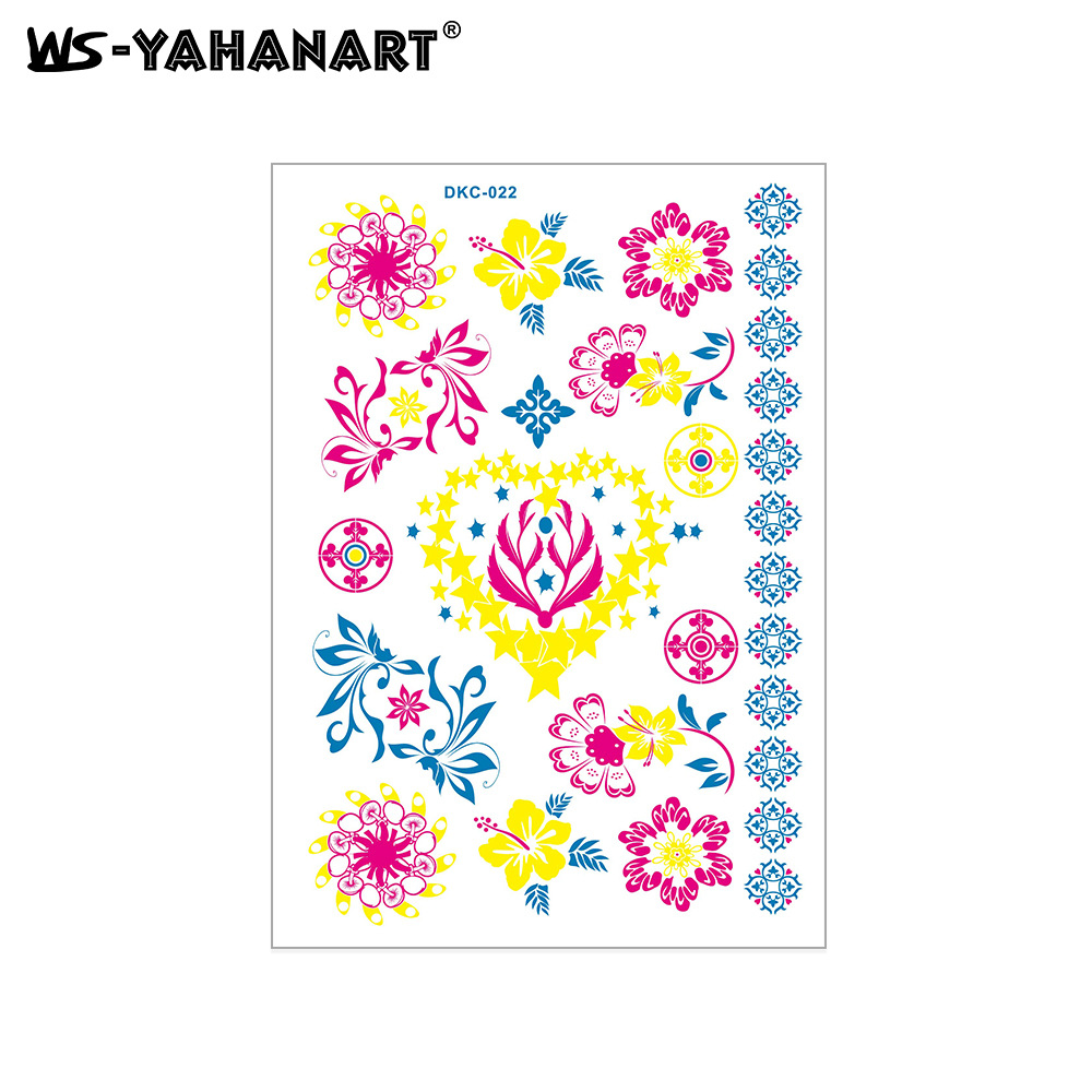 Picture of Cross-Border New Creative Fluorescent Flower Arm Tattoo Face Stickers Waterproof Feather Tattoo Arm Tattoo Stickers in Stock