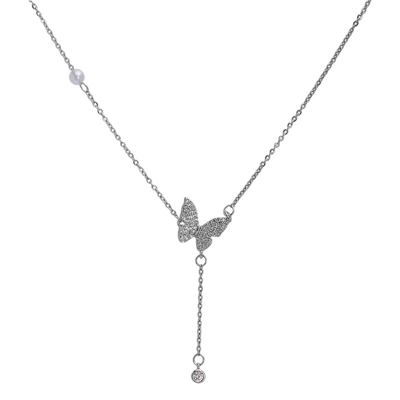 Butterfly Tassel Zircon Necklace Women's Korean-style Light Luxury High-end Refined Clavicle Chain Spring Niche Design Neck Chain