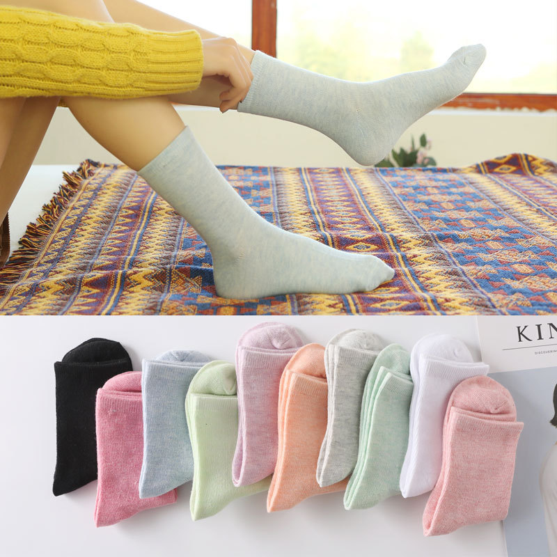 Women's Colorful Cotton Socks, Solid Color Mid-Calf Socks, Street Vendor Women's Socks, Non-Slip Floor Socks, Zhuji Non-Slip and Wear-Resistant Socks