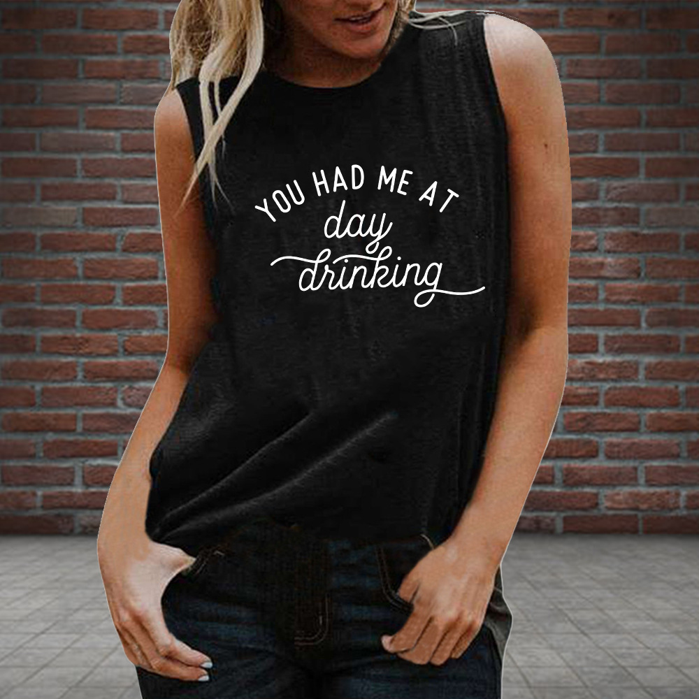 2021 Amazon AliExpress Cross-border YOU HAD ME AT Women's Round Neck Loose Top Sleeveless T-shirt