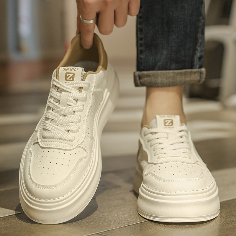 Men's Shoes Spring Trendy Fashion Daily Sneakers 2025 New Men's Casual Genuine Leather Retro Height Increasing Sports Trendy Shoes