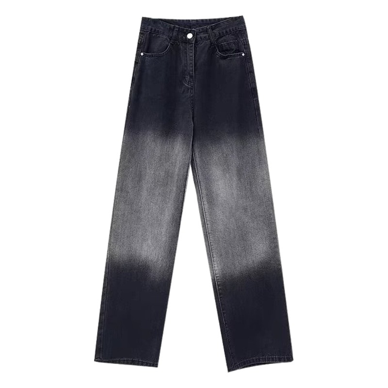 Gradient wide leg jeans for women 2023 new autumn figure high waist slimming loose slippers all-match straight pants