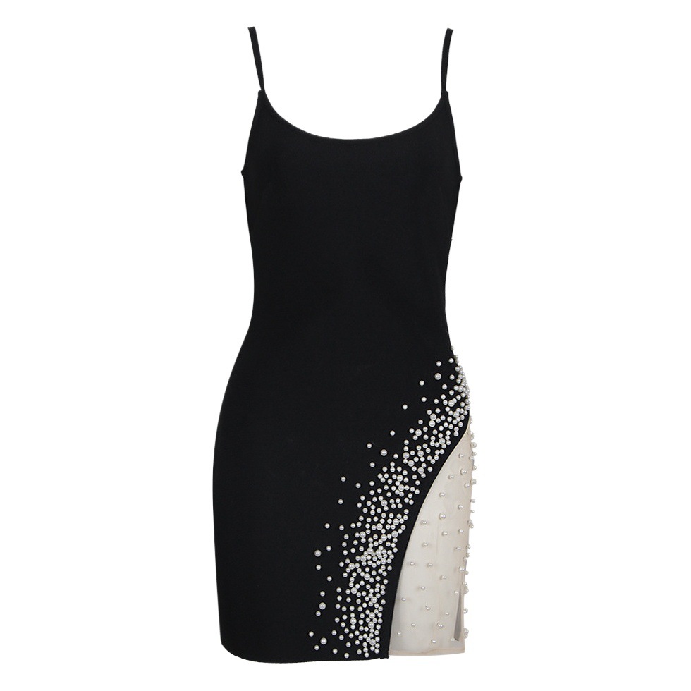 2023 European and American cross-border new sexy beaded slim temperament party party party strap bandage dress women's dress