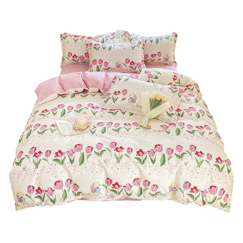 100 cotton four-piece set fresh cotton dormitory three-piece quilt cover fitted sheet bedding gift wholesale