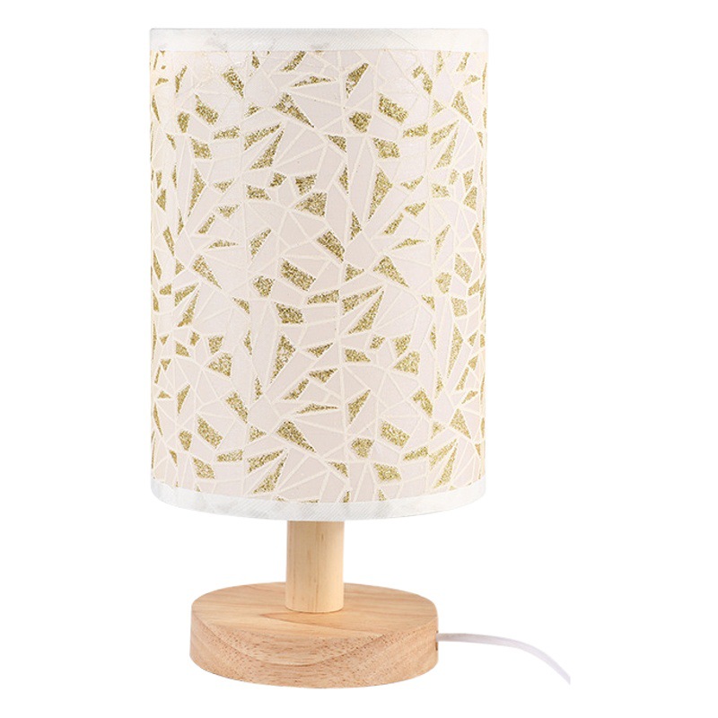 Ins Fabric Wooden Base Table Lamp Soft Light Eye Protection Atmosphere DIY Wooden Nightlight Wooden Table Bedside Lamp