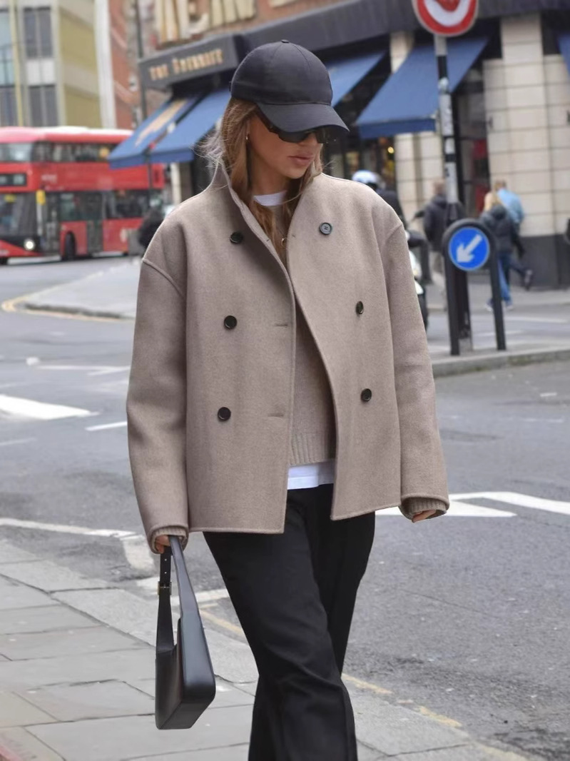 Autumn and Winter 2024 New Vintage Brown Woolen Jacket Women's Vertical Collar Commuter Warm Warmer Western Amazon