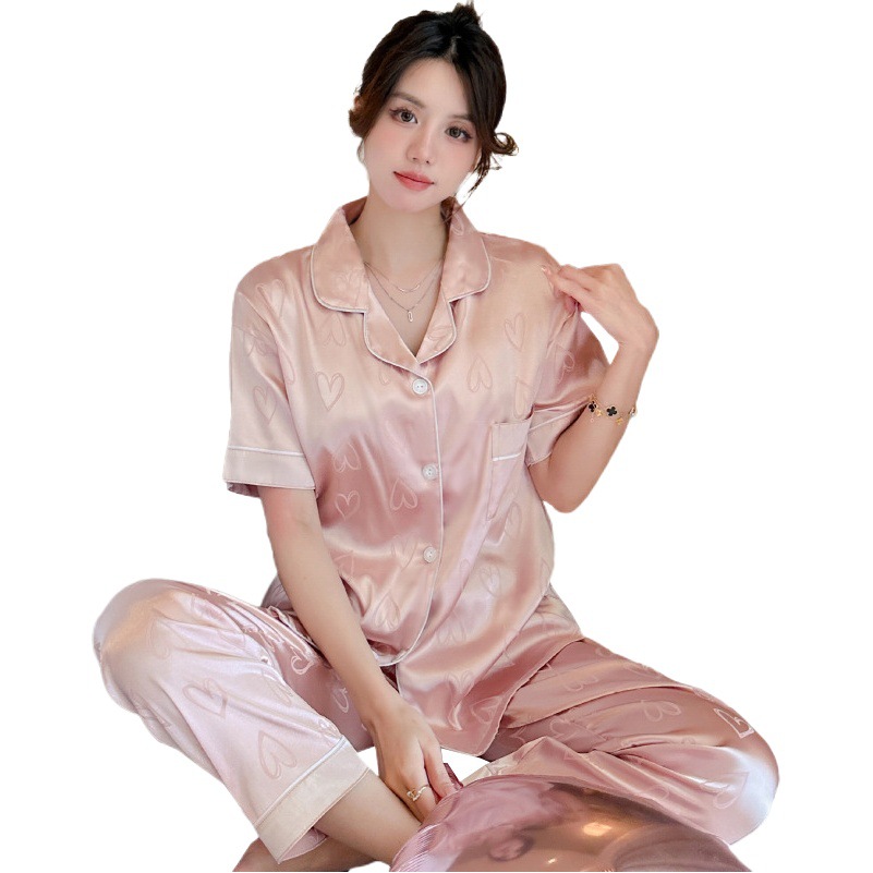 Cross-border temperament simple pink love printed pajamas spring and summer new girls home leisure comfortable suit wholesale