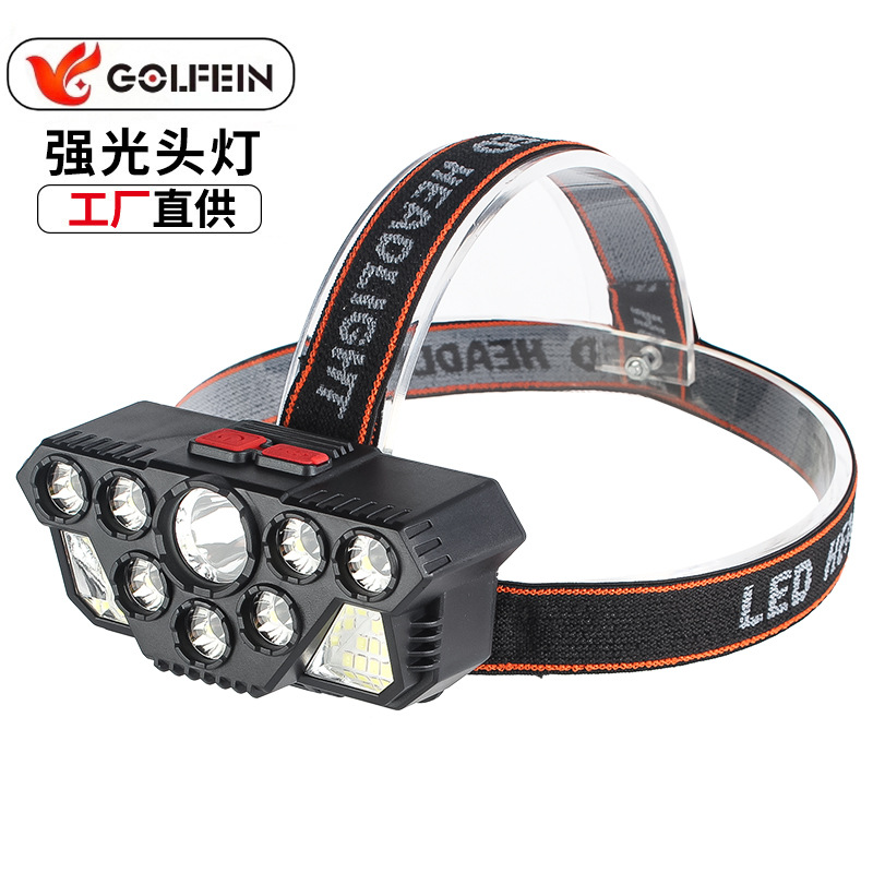 Cross-border bright headlights running sports head-mounted LED work lights USB charging wild fishing multi-core matrix headlights
