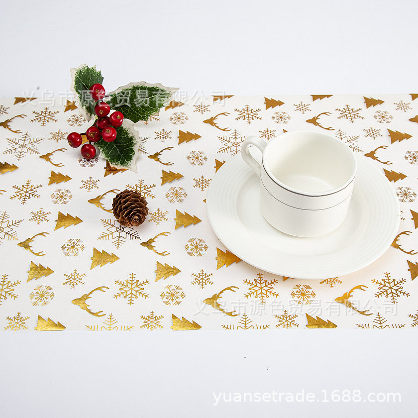 Picture of New cross-border Amazon dedicated mesh gilding table runner snowflake deer head Christmas holiday decoration home table decoration