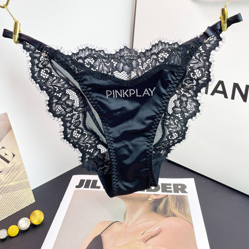 Picture of New Style Underwear Women's Lace Sexy Pure Lust Style Diamond Decoration Comfortable Breathable Large Size Medium Low Waist Briefs Satin