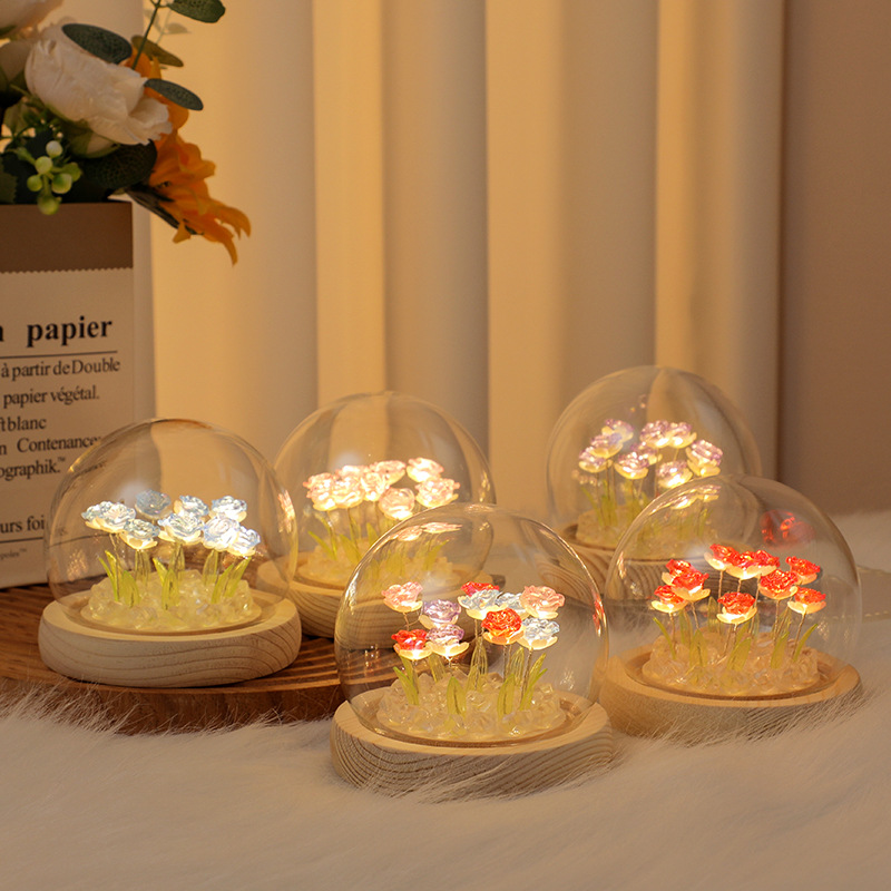 Rose Flower DIY Luminous Night Light Material Kit Mid-Autumn Festival Birthday Gift Desktop Atmosphere Light Decorative Ornament