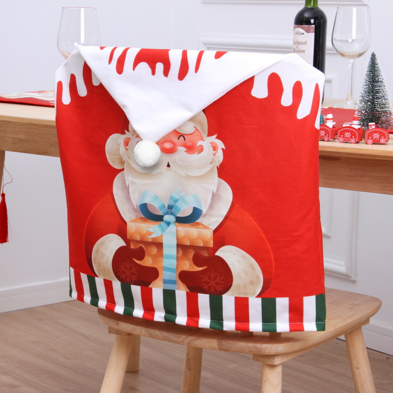New Cross-Border Christmas Chair Cover Old Man Snowman Deer Creative Cartoon Christmas Decoration Double-Sided Printing