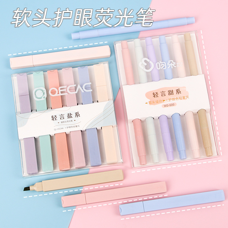 ins style Highlight pen suit student special journal pen double-headed stroke key 6 color pen marking pen stationery wholesale